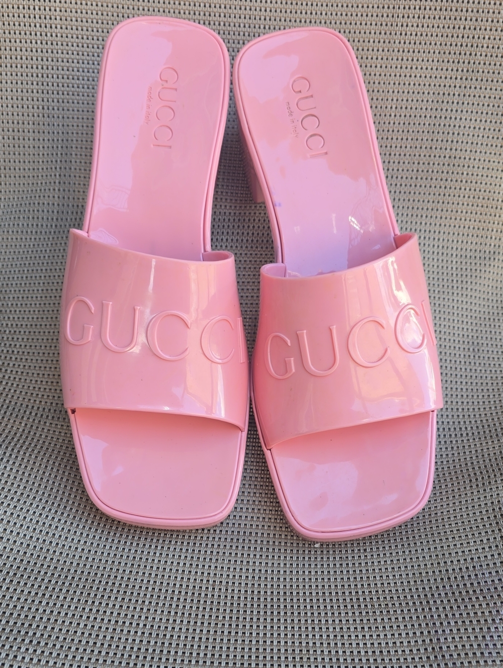 Gucci Pink Patent Rubber Slide Sandals - Women's
